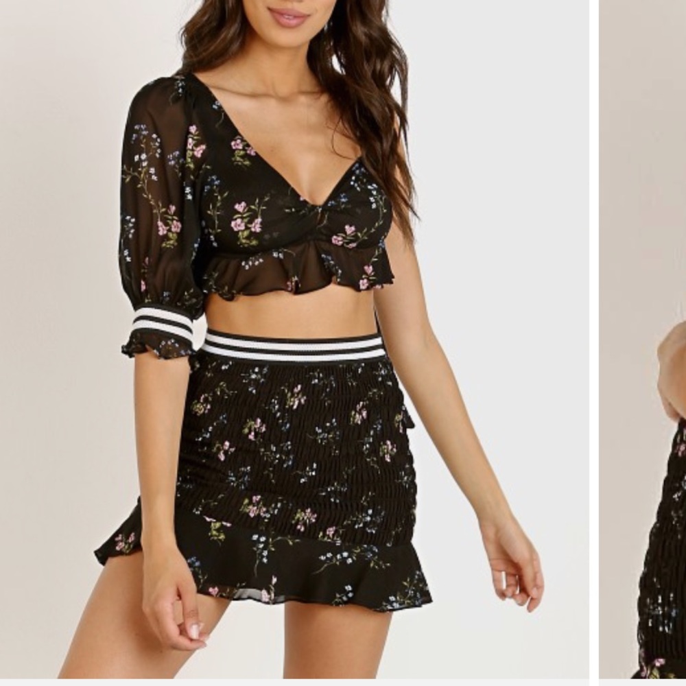 For love and lemons floral crop top and skirt tie set odette